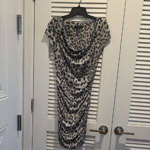 INC International Concepts Black and Cream Animal Print Midi Dress